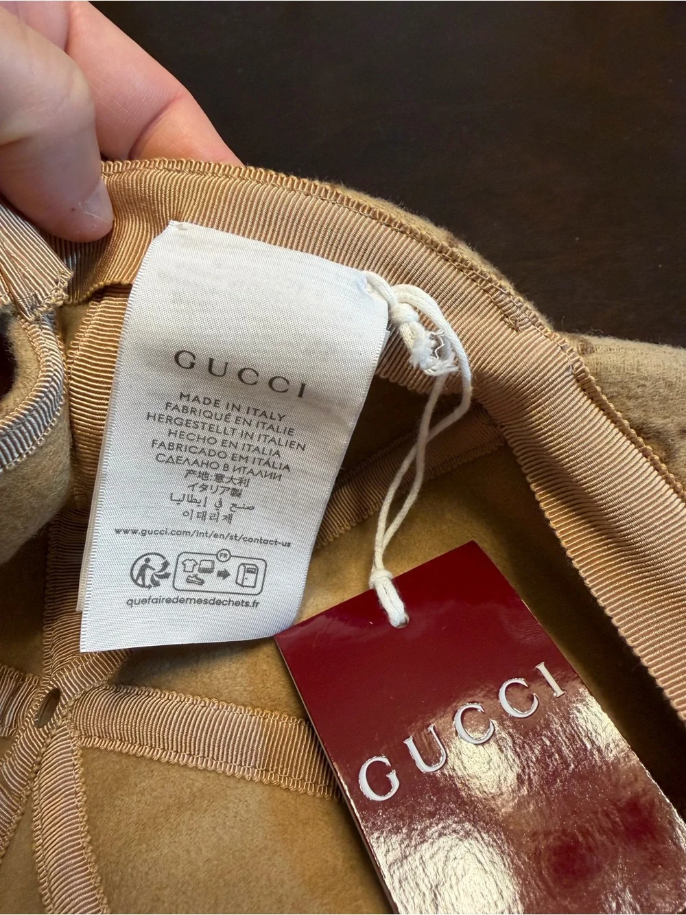 New Authentic Gucci GG Supreme Logo Wool Baseball Hat Tan Size L